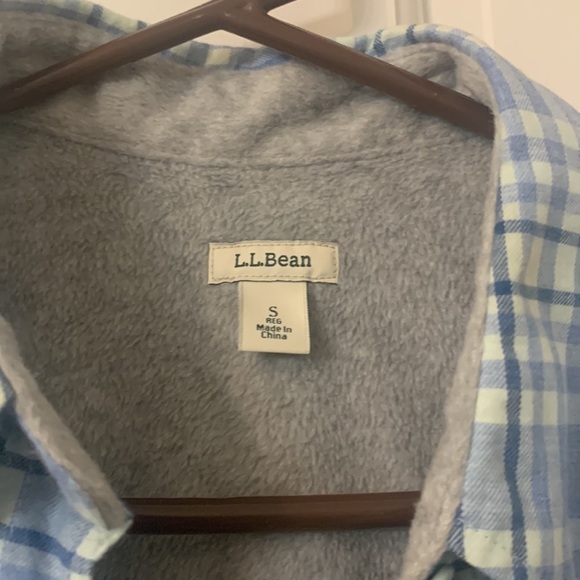 LLBean fleece lined shirt jacket size small light weight blue gray cream - Picture 5 of 7